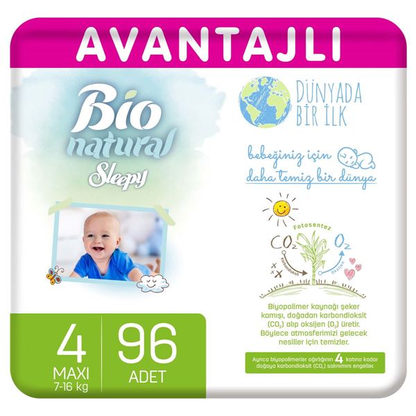 Sleepy Bio Natural Avantajlı Bebek Bezi 4 Numara Maxi 96 Adet