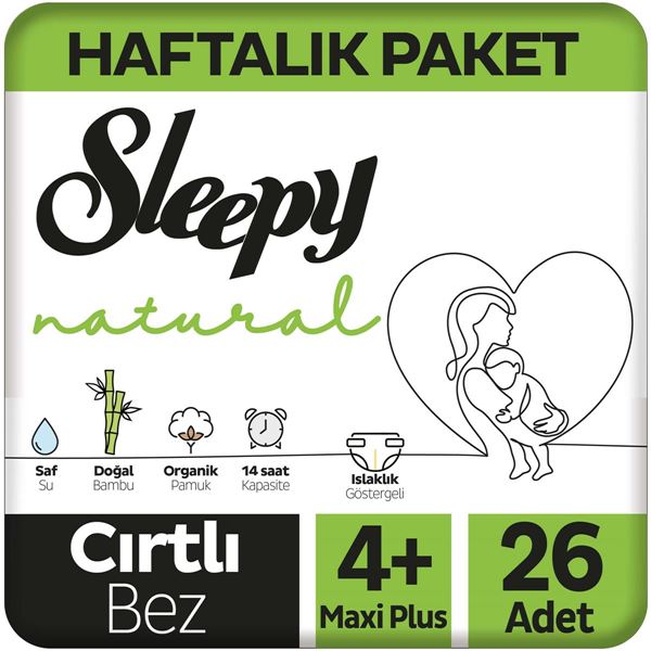 Sleepy Natural Haftalık Paket Bebek Bezi 4+ Numara Maxi Plus 26 Adet