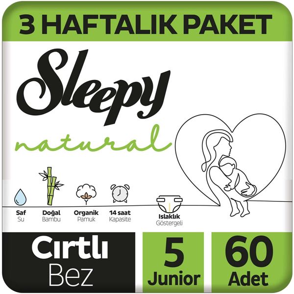 Sleepy Natural 3 Haftalık Paket Bebek Bezi 5 Numara Junior 60 Adet