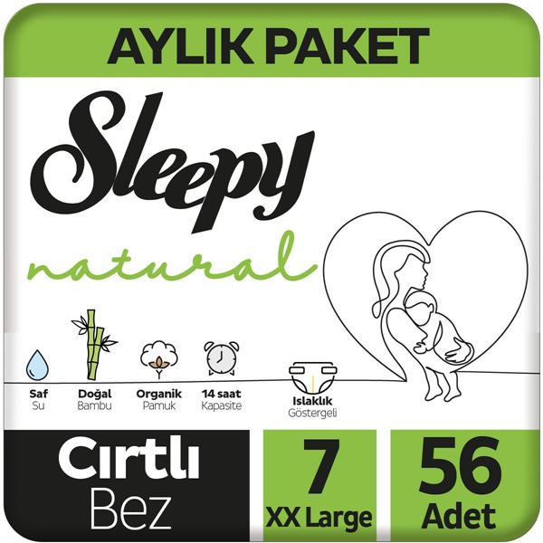 Sleepy Natural Aylık Paket Bebek Bezi 7 Numara Xxlarge 56 Adet