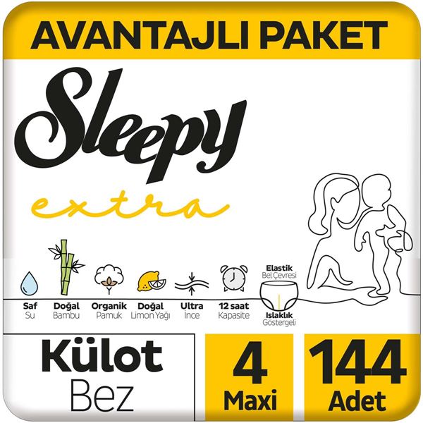 Sleepy Extra Günlük Aktivite Avantajlı Paket Külot Bez 4 Numara Maxi 144 Adet