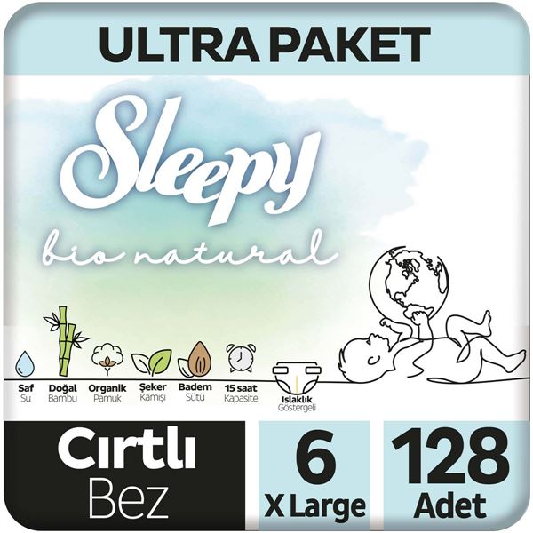 Sleepy Bio Natural Ultra Paket Bebek Bezi 6 Numara Xlarge 128 Adet