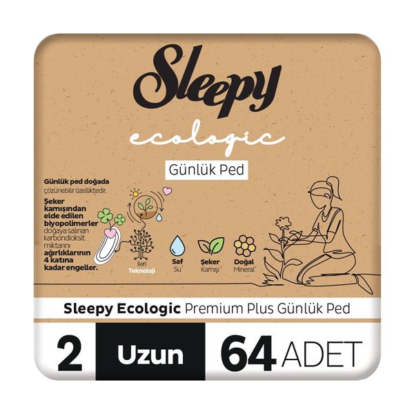 Sleepy Ecologic Premium Plus Günlük Ped Uzun 64 Adet Ped
