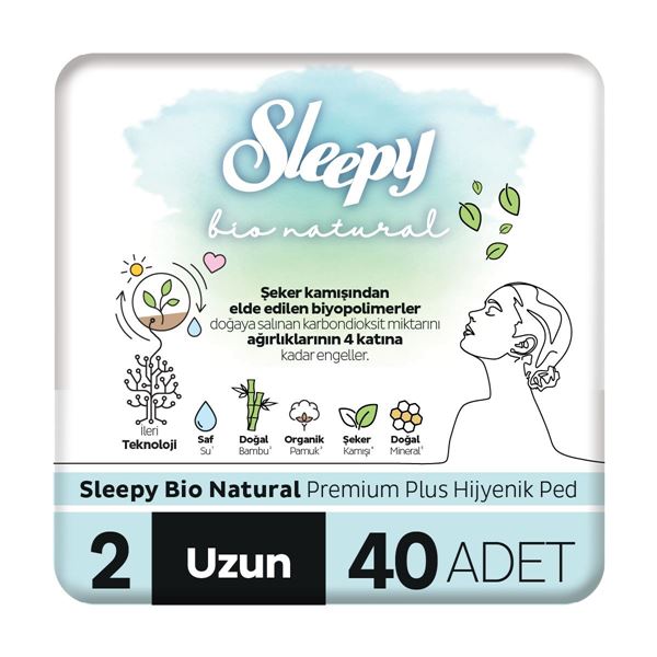 Sleepy Bio Natural Premium Plus Hijyenik Ped Uzun 40 Adet Ped