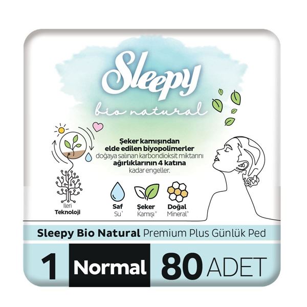 Sleepy Bio Natural Premium Plus Günlük Ped Normal 80 Adet Ped