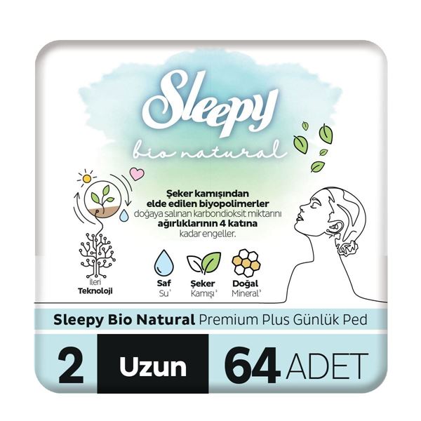 Sleepy Bio Natural Premium Plus Günlük Ped Uzun 64 Adet Ped