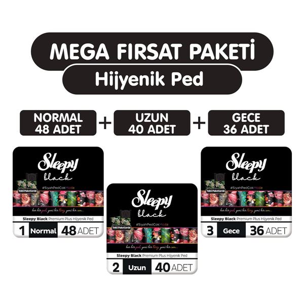 Sleepy Black Premium Plus Hijyenik Ped 124 Adet Ped Mega Fırsat Paketi