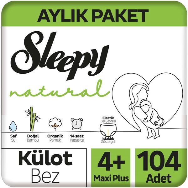Sleepy Natural Aylık Paket Külot Bez 4+ Numara Maxi Plus 104 Adet