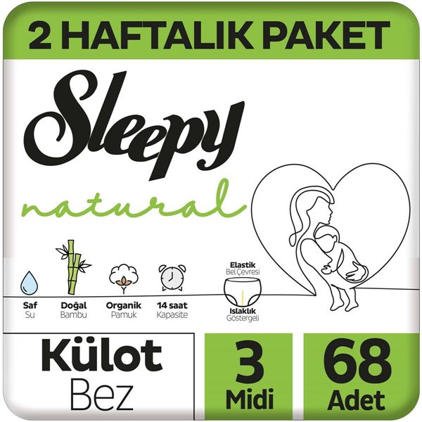 Sleepy Natural 2 Haftalık Paket Külot Bez 3 Numara Midi 68 Adet