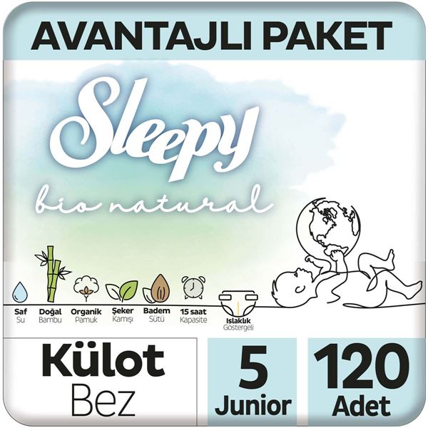 Sleepy Bio Natural Avantajlı Paket Külot Bez 5 Numara Junior 120 Adet
