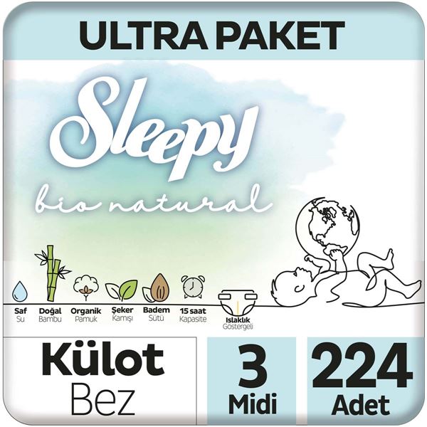 Sleepy Bio Natural Ultra Paket Külot Bez 3 Numara Midi 224 Adet