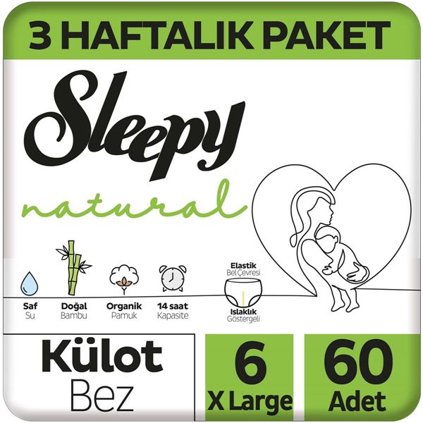 Sleepy Natural 3 Haftalık Paket Külot Bez 6 Numara Xlarge 60 Adet