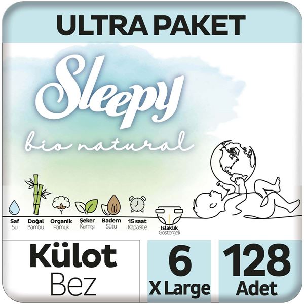 Sleepy Bio Natural Ultra Paket Külot Bez 6 Numara Xlarge 128 Adet