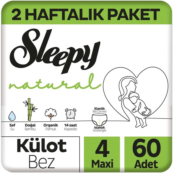 Sleepy Natural 2 Haftalık Paket Külot Bez 4 Numara Maxi 60 Adet
