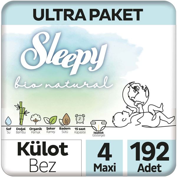 Sleepy Bio Natural Ultra Paket Külot Bez 4 Numara Maxi 192 Adet