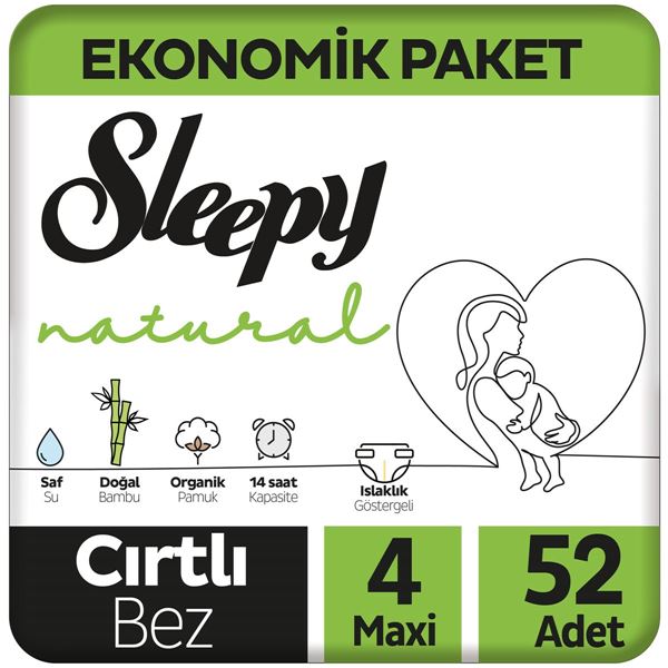 Sleepy Natural Ekonomik Paket Bebek Bezi 4 Numara Maxi 52 Adet
