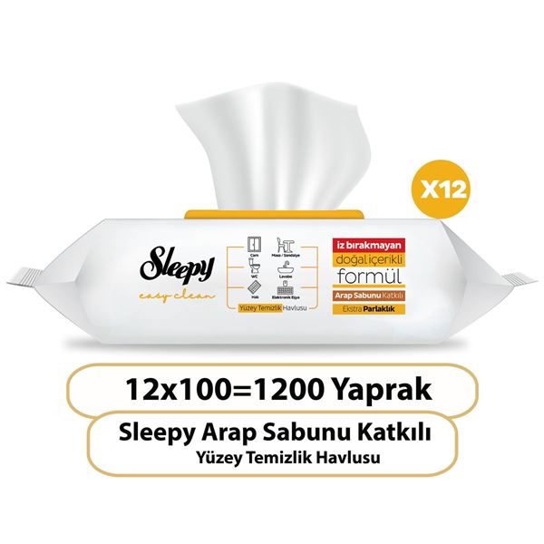 Sleepy Easy Clean Arap Sabunu Katkılı Yüzey Temizlik Havlusu 12x100 (1200 Yaprak)