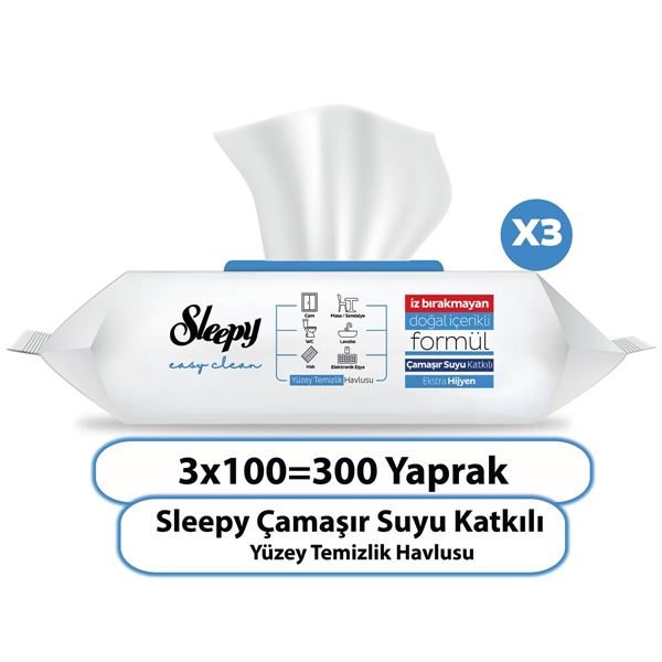 Sleepy Easy Clean Çamaşır Suyu Katkılı Yüzey Temizlik Havlusu 3x100 (300 Yaprak)