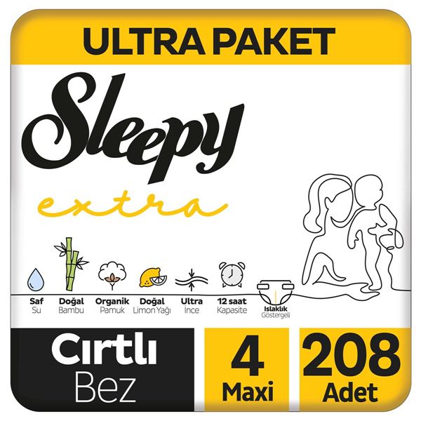 Resim Sleepy Extra Günlük Aktivite Ultra Paket Bebek Bezi 4 Numara Maxi 208 Adet