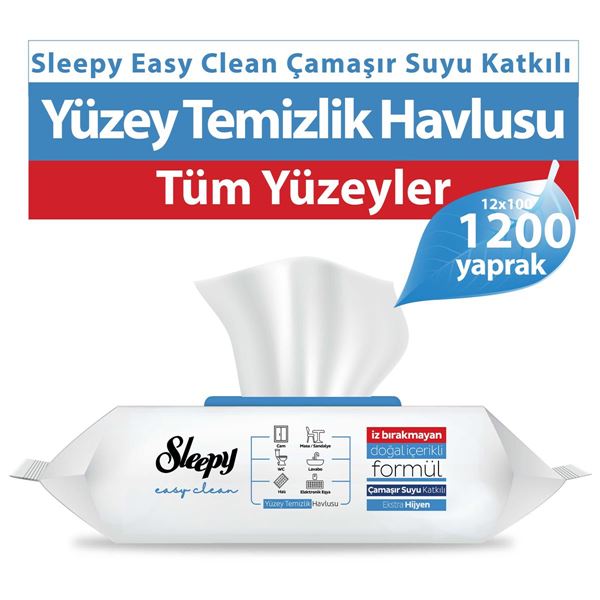 Sleepy Easy Clean Çamaşır Suyu Katkılı Yüzey Temizlik Havlusu 12x100 (1200 Yaprak)