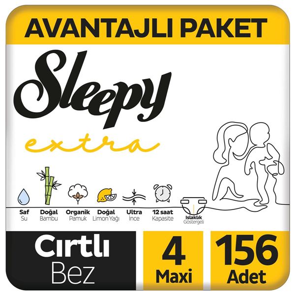 Resim Sleepy Extra Günlük Aktivite Avantajlı Paket Bebek Bezi 4 Numara Maxi 156 Adet