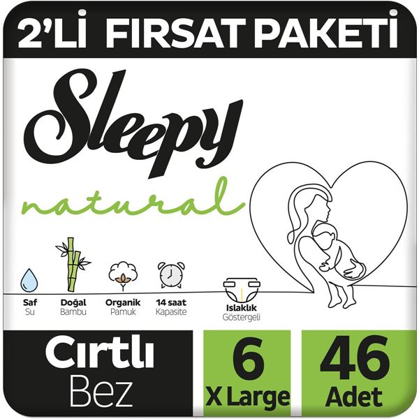 Sleepy Natural 2'li Fırsat Paketi Bebek Bezi 6 Numara Xlarge 46 Adet