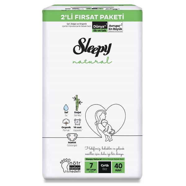 Sleepy Natural 2'li Fırsat Paketi Bebek Bezi 7 Numara Xxlarge 40 Adet