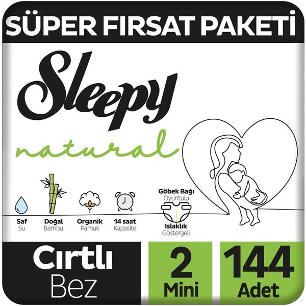 Sleepy Natural Süper Fırsat Paketi Bebek Bezi 2 Numara Mini 144 Adet