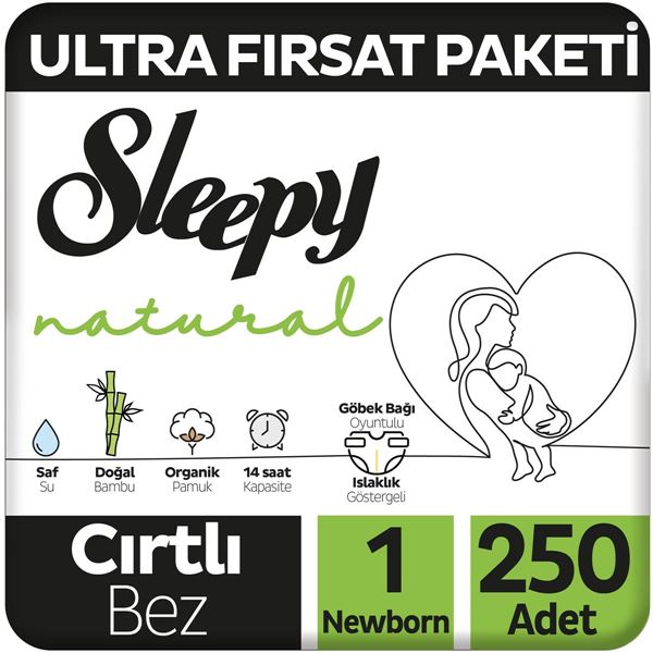 Sleepy Natural Ultra Fırsat Paketi Bebek Bezi 1 Numara Newborn 250 Adet