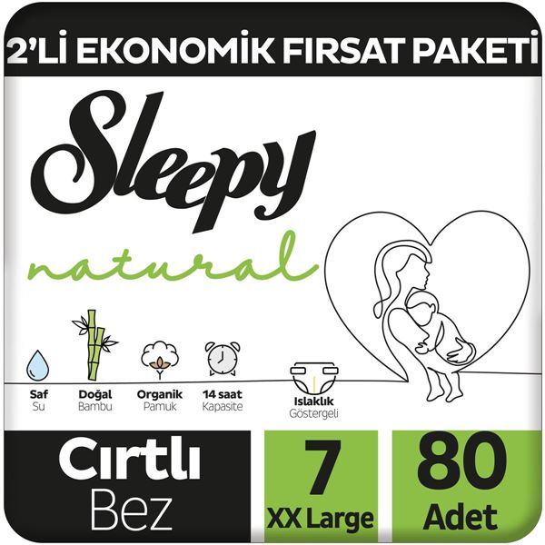 Sleepy Natural 2'li Ekonomik Fırsat Paketi Bebek Bezi 7 Numara Xxlarge 80 Adet