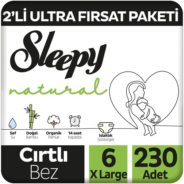 Sleepy Natural 2'li Ultra Fırsat Paketi Bebek Bezi 6 Numara Xlarge 230 Adet