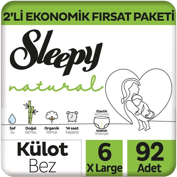 Sleepy Natural 2'li Ekonomik Fırsat Paketi Külot Bez 6 Numara Xlarge 92 Adet