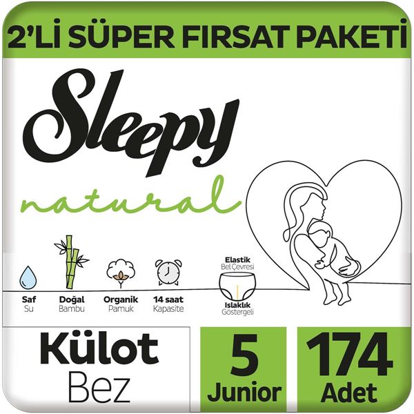 Sleepy Natural 2'li Süper Fırsat Paketi Külot Bez 5 Numara Junior 174 Adet