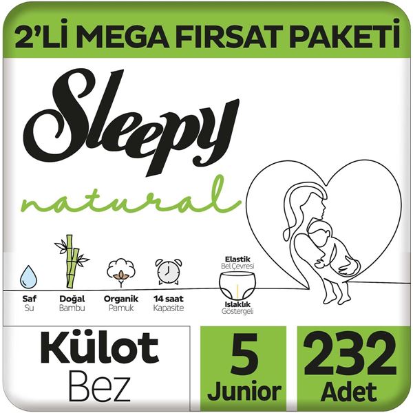 Sleepy Natural 2'li Mega Fırsat Paketi Külot Bez 5 Numara Junior 232 Adet