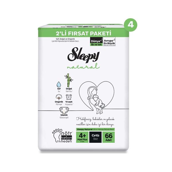 Sleepy Natural 2'li Mega Fırsat Paketi Bebek Bezi 4+ Numara Maxi Plus 264 Adet