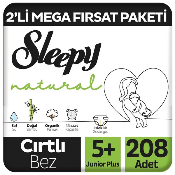 Sleepy Natural 2'li Mega Fırsat Paketi Bebek Bezi 5+ Numara Junior Plus 208 Adet