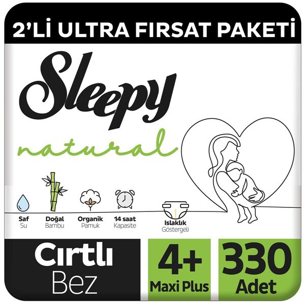 Sleepy Natural 2'li Ultra Fırsat Paketi Bebek Bezi 4+ Numara Maxi Plus 330 Adet
