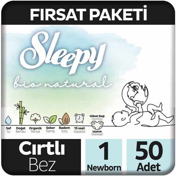 Sleepy Bio Natural Fırsat Paketi Bebek Bezi 1 Numara Newborn 50 Adet