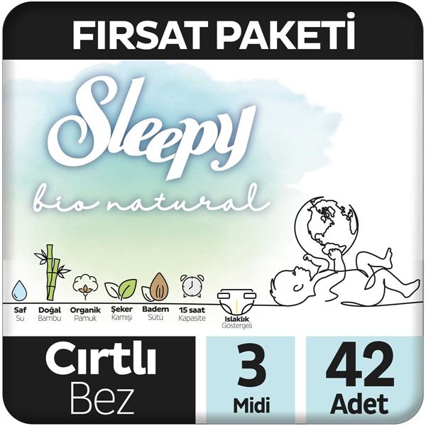 Sleepy Bio Natural Fırsat Paketi Bebek Bezi 3 Numara Midi 42 Adet