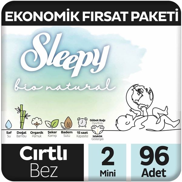 Sleepy Bio Natural Ekonomik Fırsat Paketi Bebek Bezi 2 Numara Mini 96 Adet