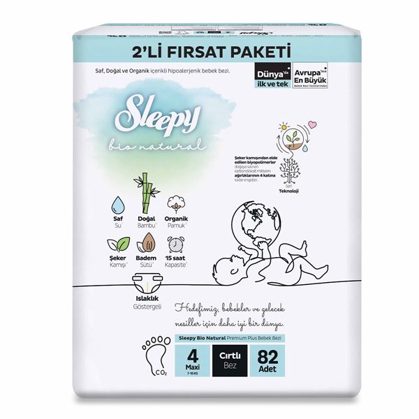 Sleepy Bio Natural 2'li Fırsat Paketi Bebek Bezi 4 Numara Maxi 82 Adet