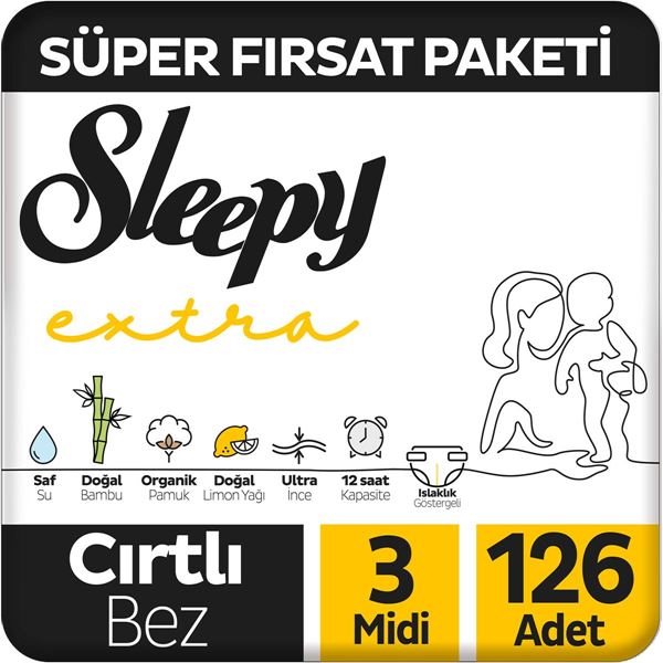 Sleepy Extra Günlük Aktivite Süper Fırsat Paketi Bebek Bezi 3 Numara Midi 126 Adet