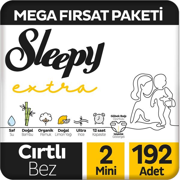 Sleepy Extra Günlük Aktivite Mega Fırsat Paketi Bebek Bezi 2 Numara Mini 192 Adet