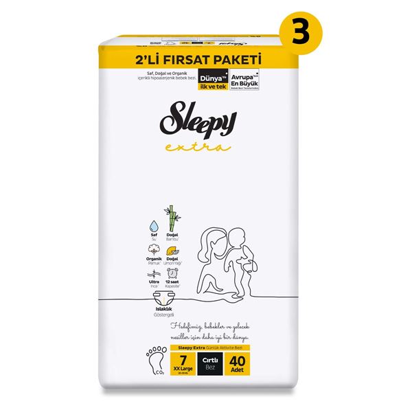 Sleepy Extra Günlük Aktivite 2'li Süper Fırsat Paketi Bebek Bezi 7 Numara Xxlarge 120 Adet