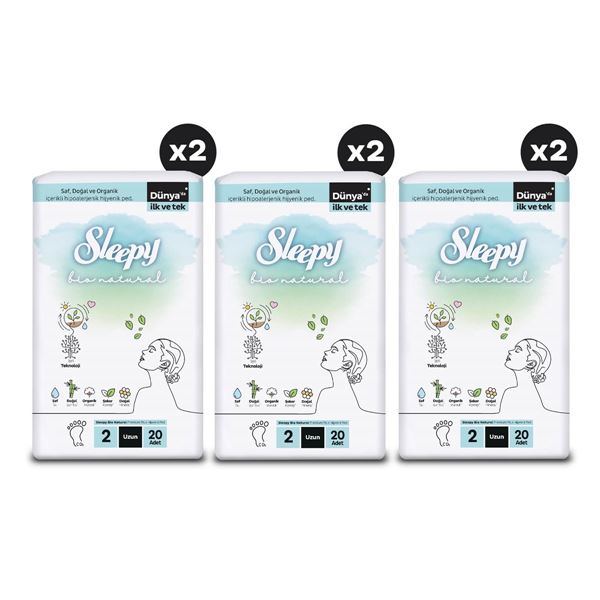 Sleepy Bio Natural Premium Plus Hijyenik Ped Mega Fırsat Paketi Uzun 120 Adet