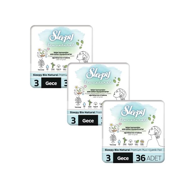 Sleepy Bio Natural Premium Plus Hijyenik Ped Mega Fırsat Paketi Gece 108 Adet