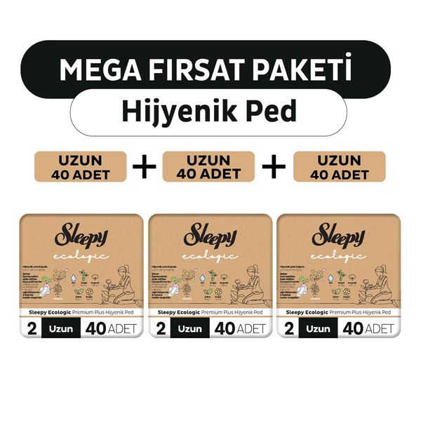 Sleepy Ecologic Premium Plus Hijyenik Ped Mega Fırsat Paketi Uzun 120 Adet